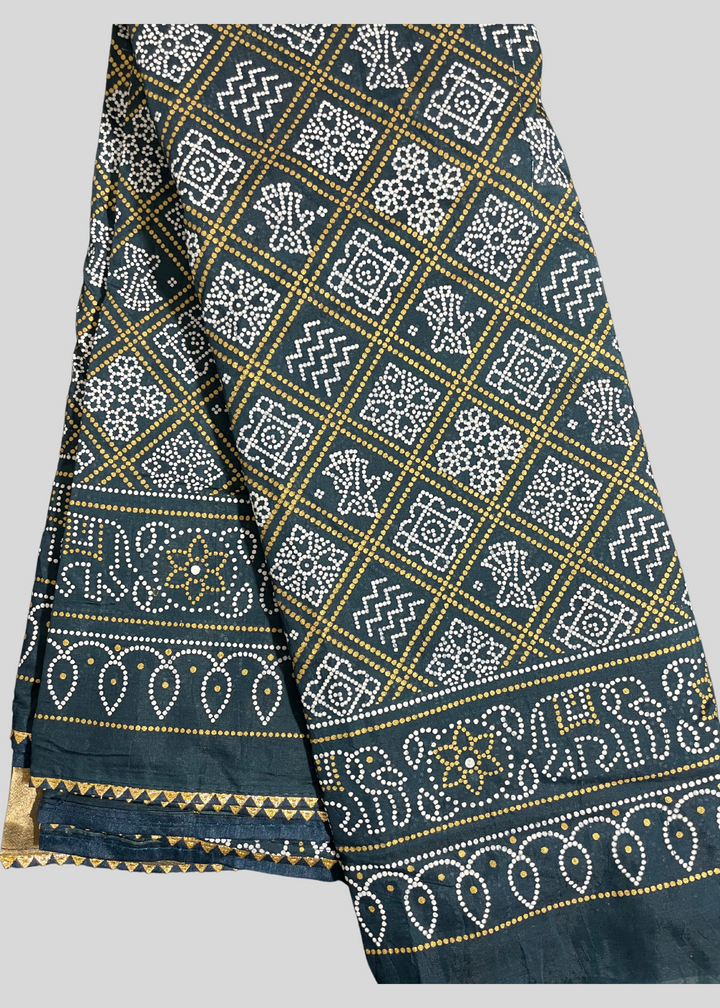 Rama green khadi bandhani printed cotton saree [SKU:S103161]