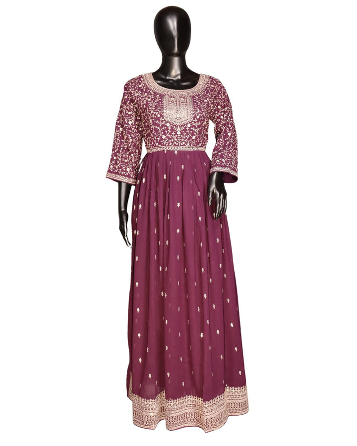 Purple Premium Georgette Heavy Embroidery Worked Anarkali Suit