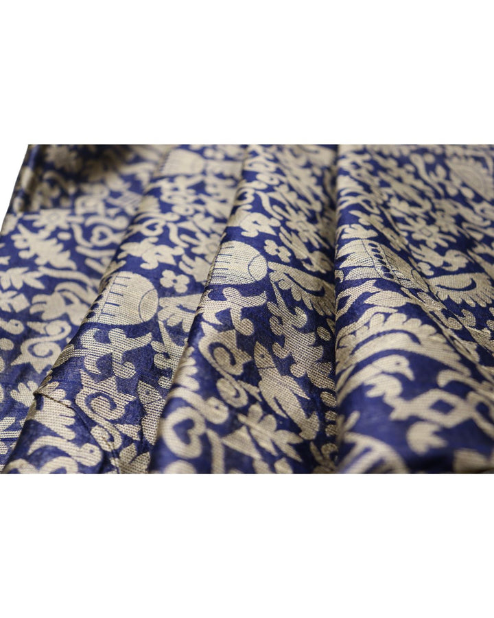Navy blue banglori handloom raw silk saree with weaving work