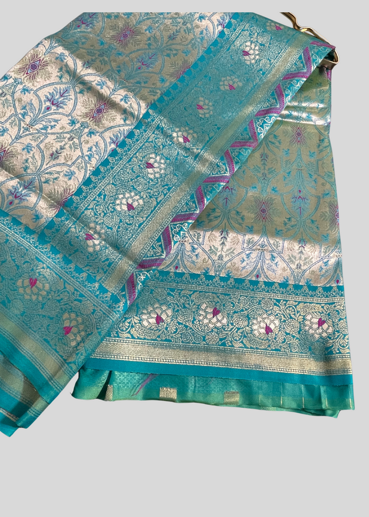 Rama green dharmavaram banarasi silk saree with zari weaving [SKU:S101872]
