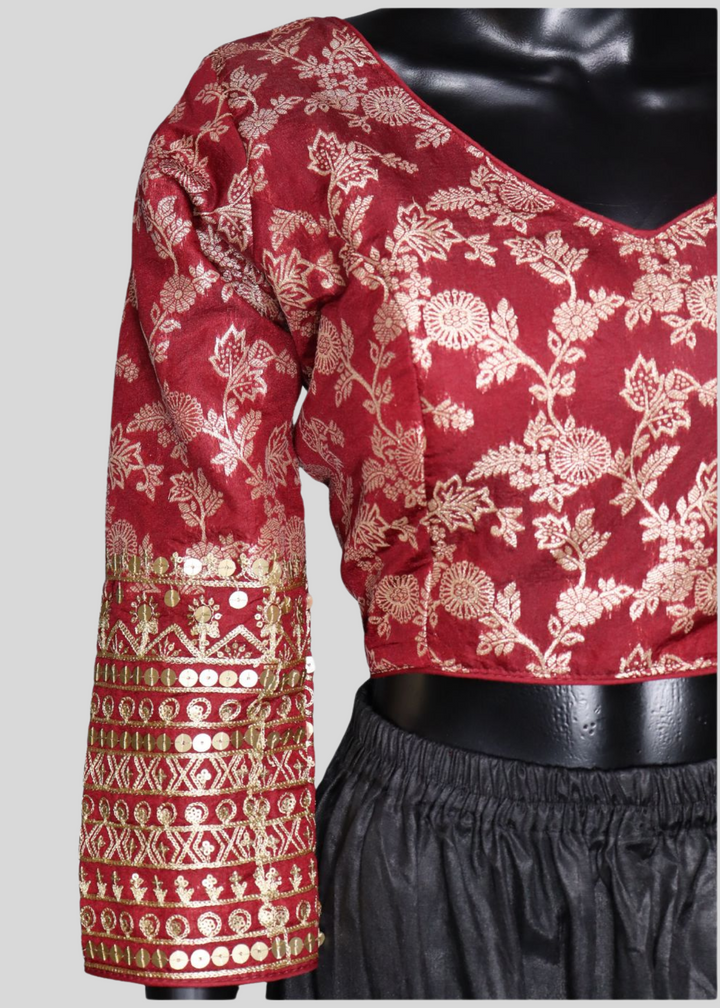 Maroon Dola Silk Readymade Blouse With Embroidery & Sequin Work