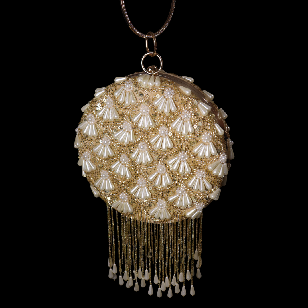 Praneeta Pearl Droplets Clutch Gold [SKU:101572]