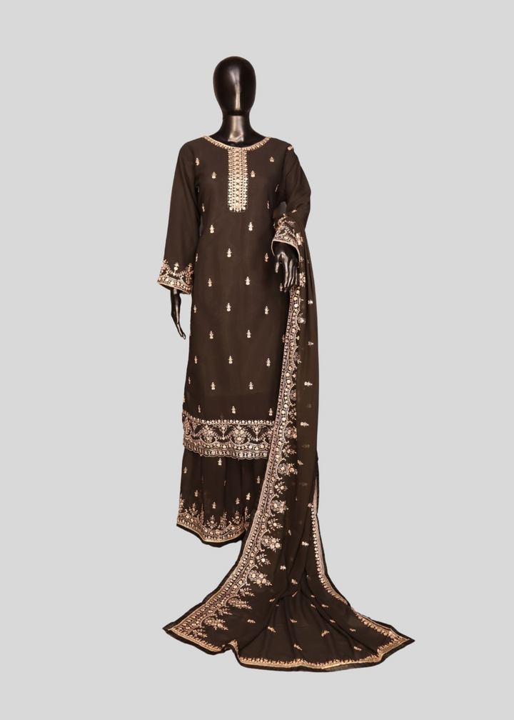 Black Georgette Embroidery Worked Gharara Suit