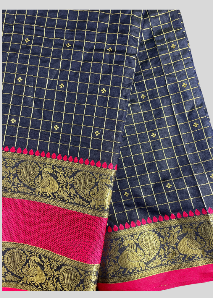 Navy blue color cotton silk saree with zari weaving work [SKU:S102502]