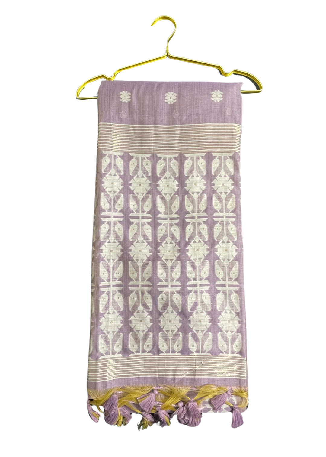 Lavender soft muga cotton saree with jamdani weaving work [SKU:S101952]