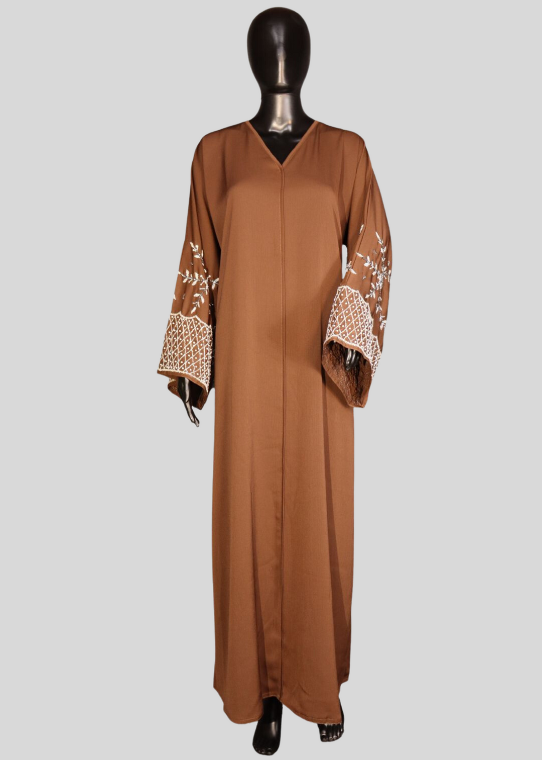 Brown Premium Elegant Designer Abaya In Korean Zoom Fabric with Matching Georgette Hijab