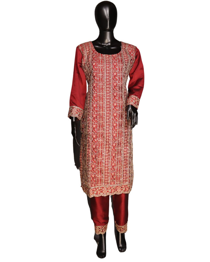 Maroon Designer Rangoli With  Embroidery Worked Salwar Suit
