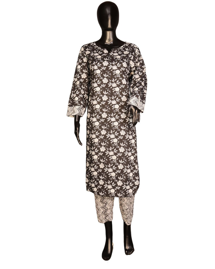 Black & White Pure Cotton Printed Regular Wear Salwar Suit
