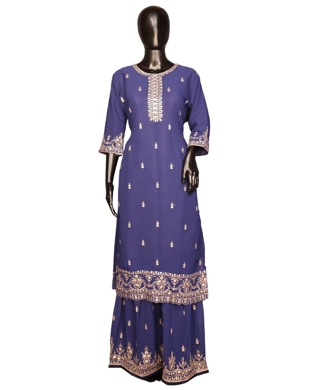 Royal Blue Georgette Embroidery Worked Gharara Suit