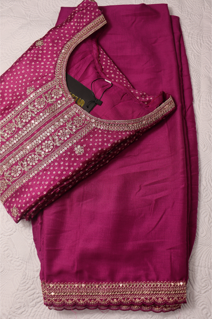 PRINTED CHINON WITH EMBROIDERY WORK  [SKU:D100803]