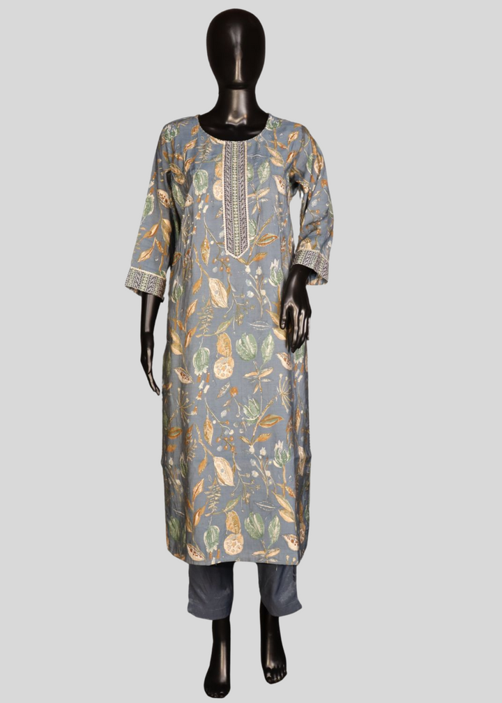 Dust Blue Pure Muslin Salwar Suit