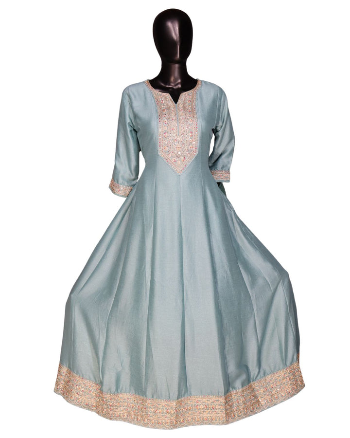 Sky Blue Exclusive Dola Silk Sequins Worked Anarkali Suit