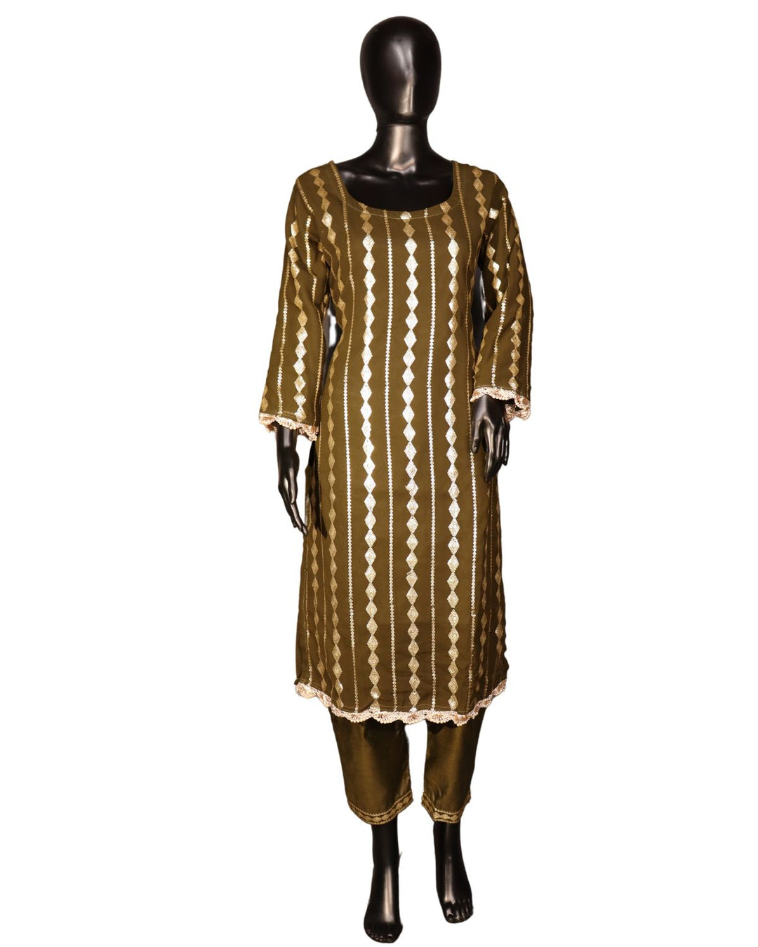 Olive Green Georgette Embroidery Worked Pakistani Salwar Suit