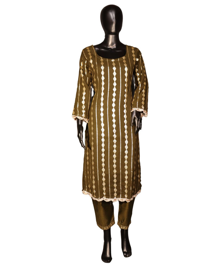 Olive Green Georgette Embroidery Worked Pakistani Salwar Suit