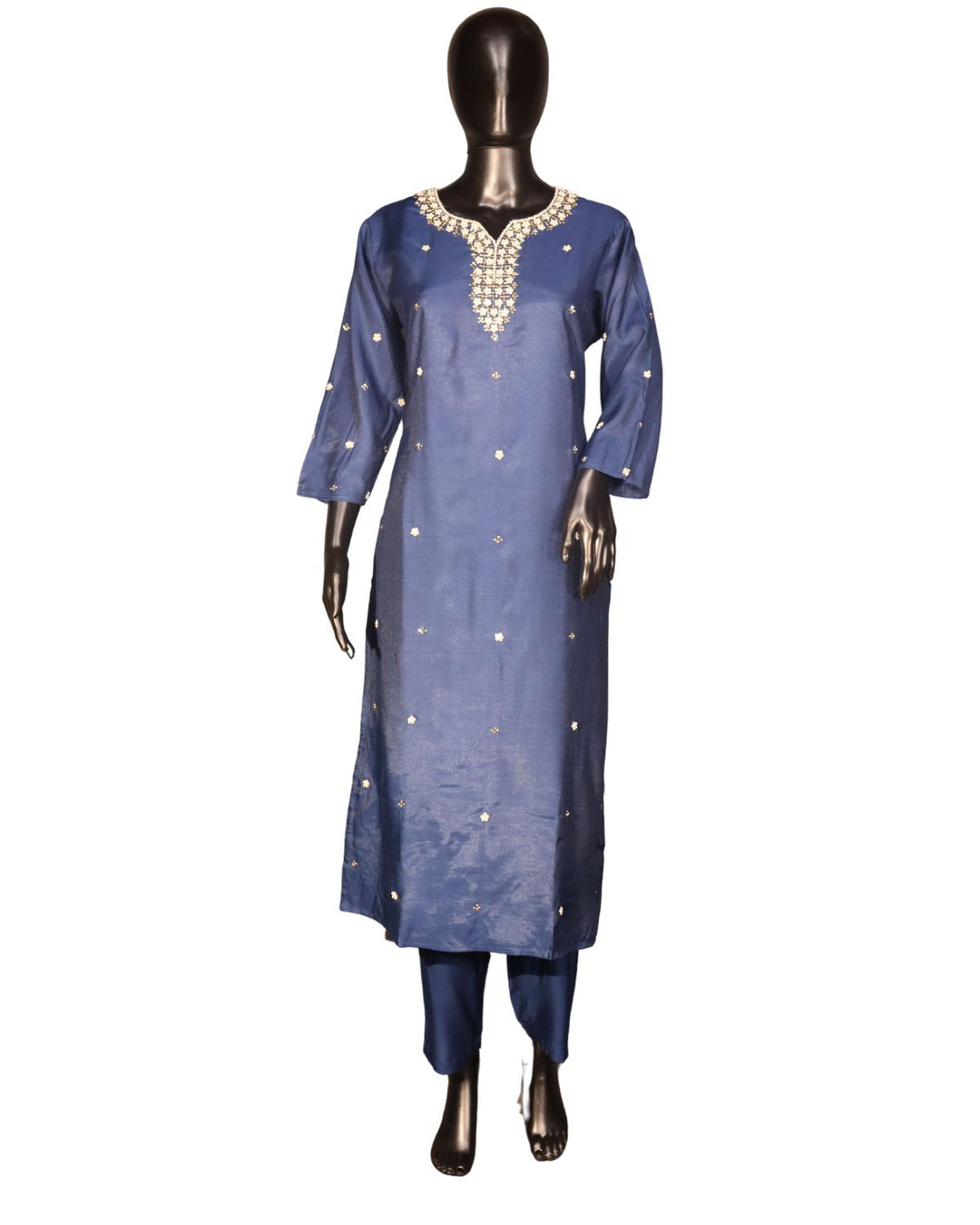 Navy Blue Muslin Embroidery Worked Salwar Suit