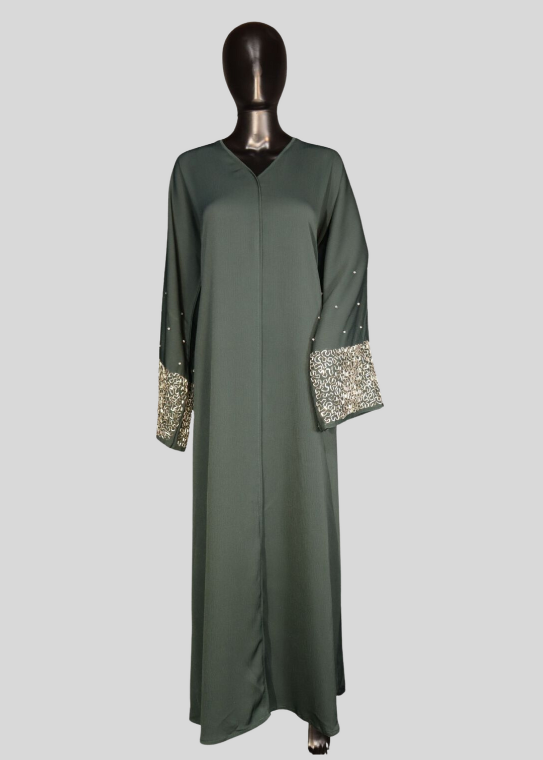 Green Premium Elegant Designer Abaya In Korean Zoom Fabric with Matching Georgette Hijab. [SKU A100400]