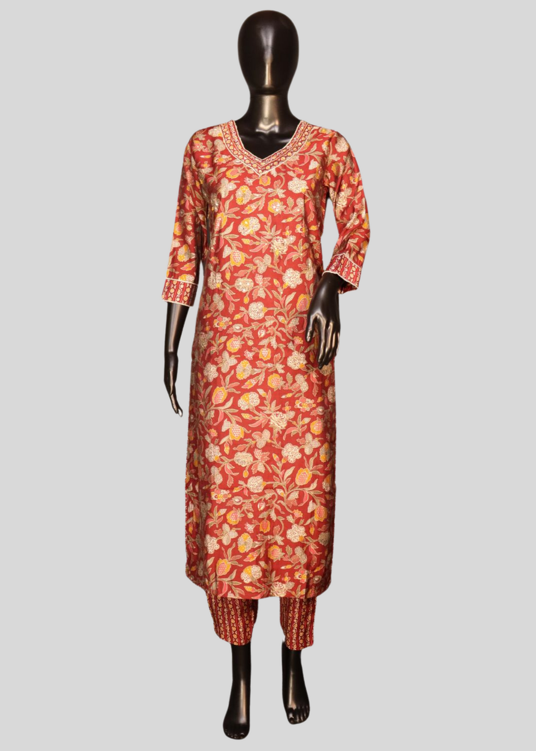 Maroon Pure Muslin Floral Worked Salwar Suit