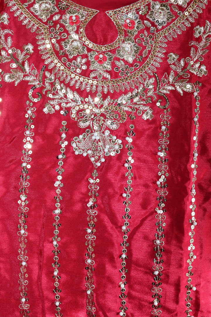 Heavy Chinon Silk &nbsp;With Embroidery 5 mm Sequence Work With Rivet Moti [SKU:103972]