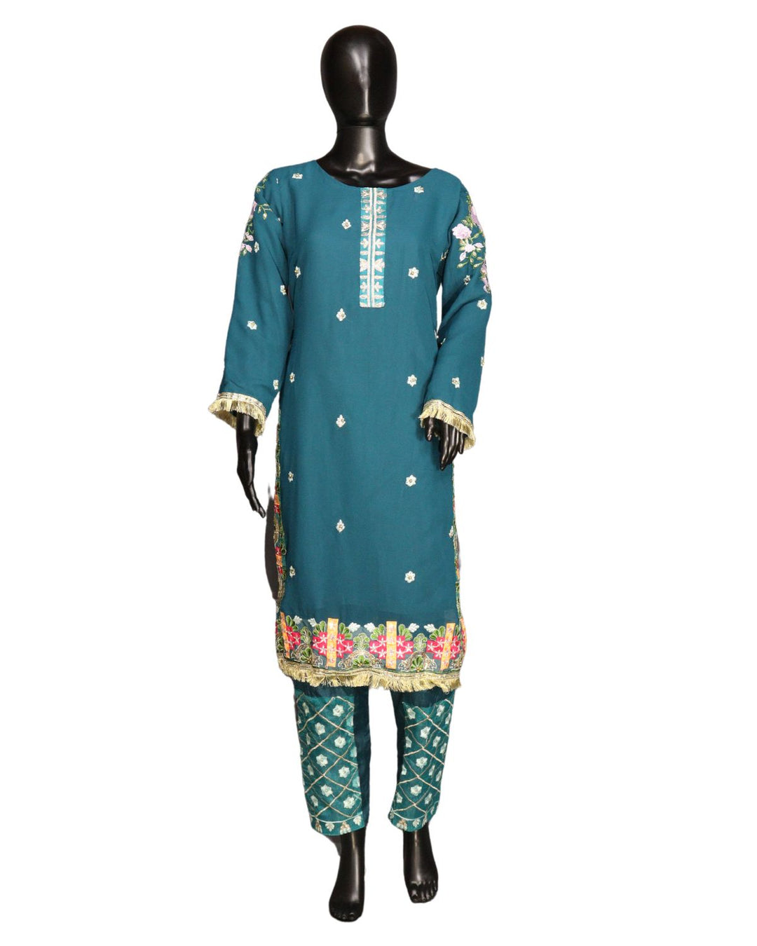 SteelBlue Heavy Faux Georgette With Embroidery & Sequence Worked Salwar Suit