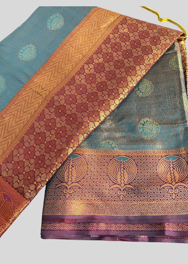Rama green color kanchipuram silk saree with zari weaving work [SKU:S1021022]