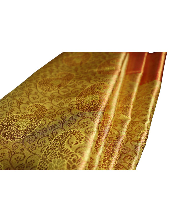 Yellow banarasi handloom pattu silk saree with zari weaving work