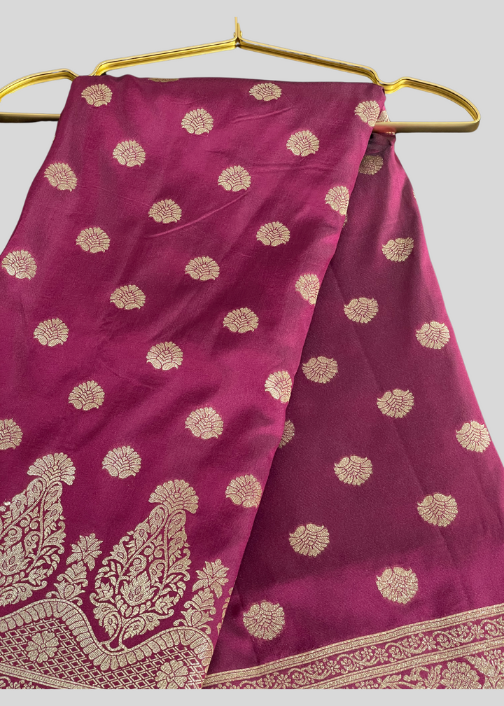 Magenta banarasi lichi silk saree with zari weaving work [SKU:S100702]