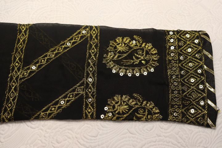 BLACK Foux Gorgette Thread with Sequnce [SKU: D103392]