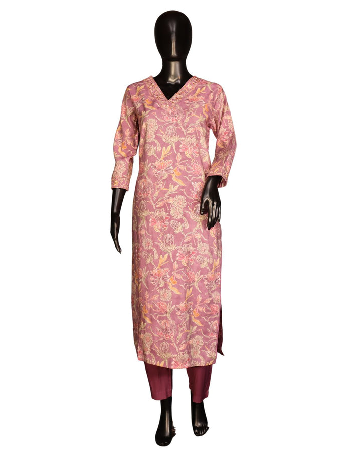 Onion Pink Computer Embroidery Salwar Suit In Modal Muslin Fabric