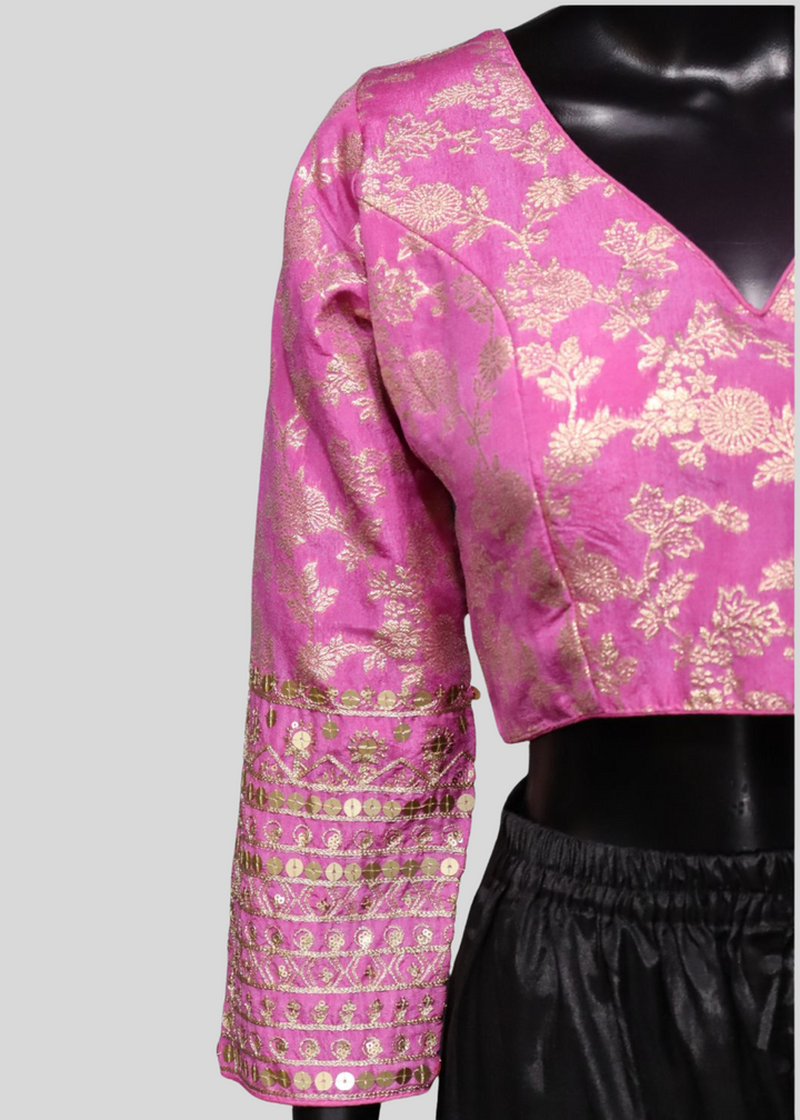 Pink Dola Silk Readymade Blouse With Embroidery & Sequin Work