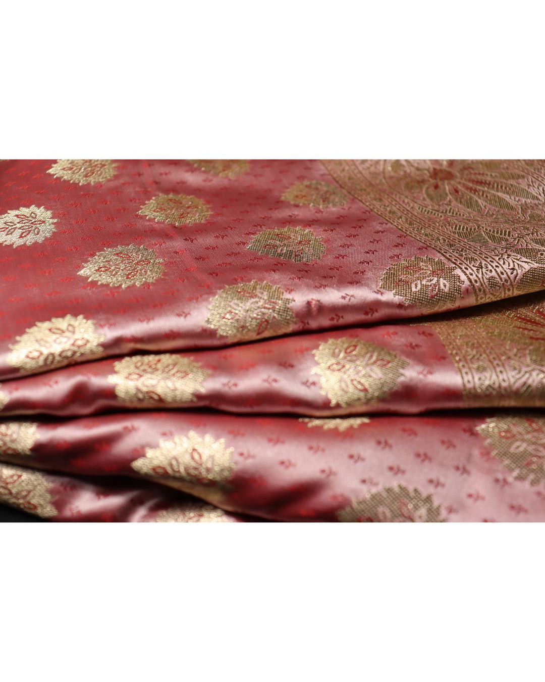 Peach kanjivaram soft satin silk saree with weaving butta work & rich pallu