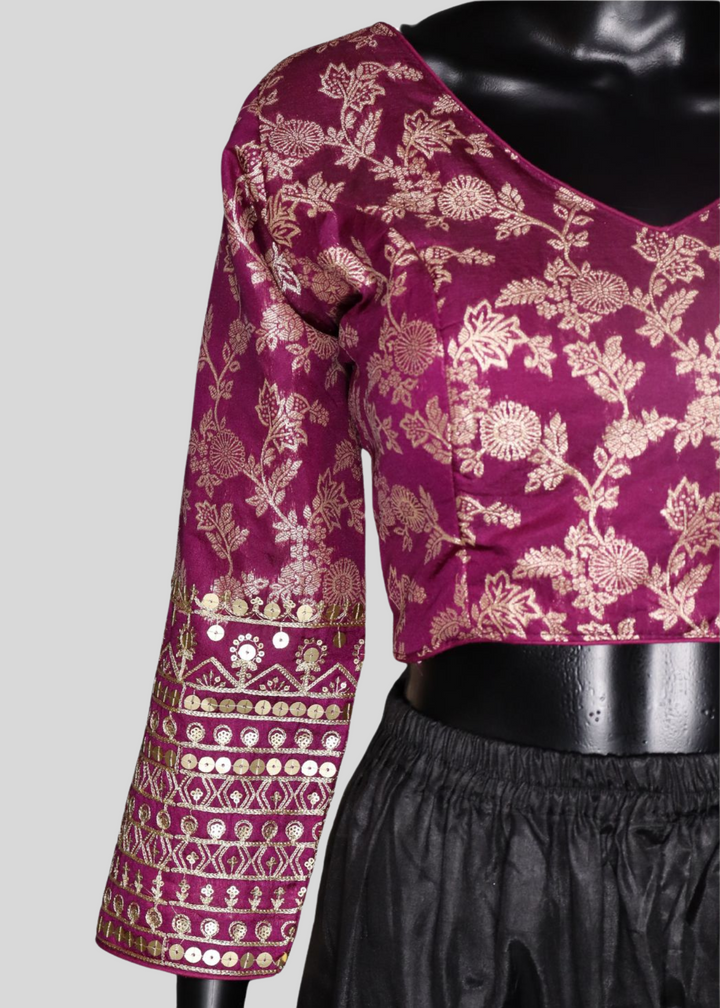 Wine Dola Silk Readymade Blouse With Embroidery & Sequin Work