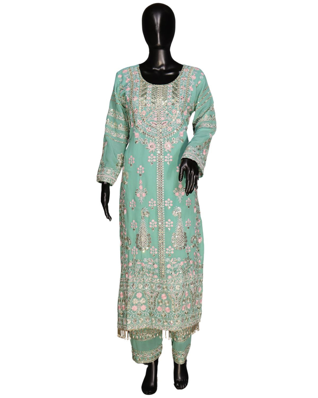 Pastel Blue Heavy Faux Georgette Embroidery Worked Salwar Suit