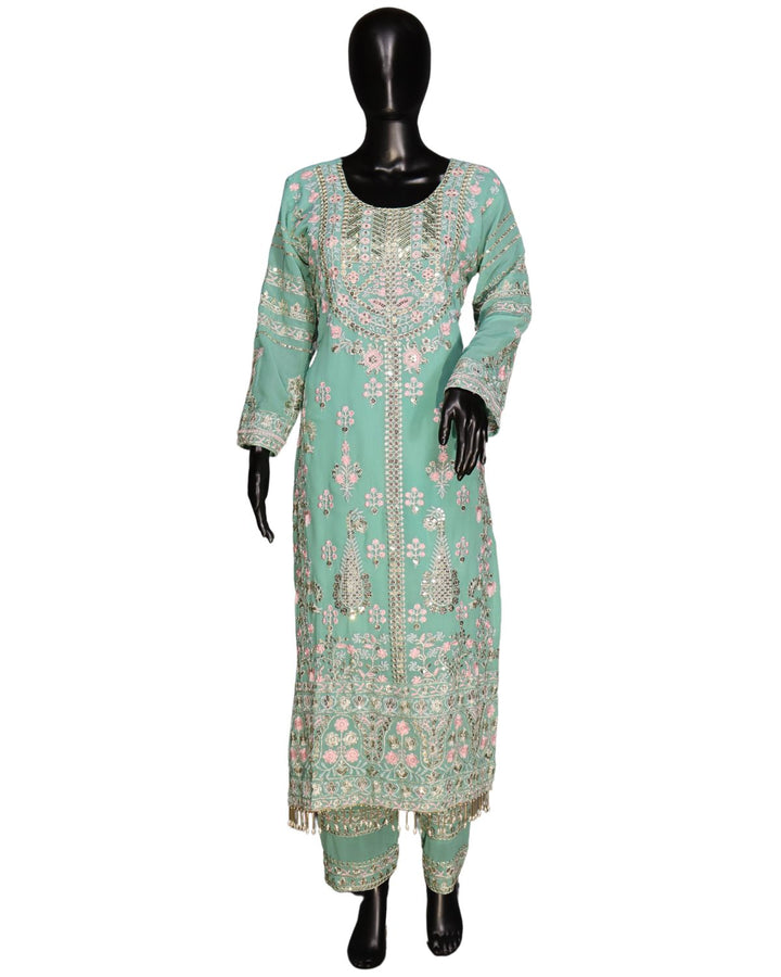 Pastel Blue Heavy Faux Georgette Embroidery Worked Salwar Suit