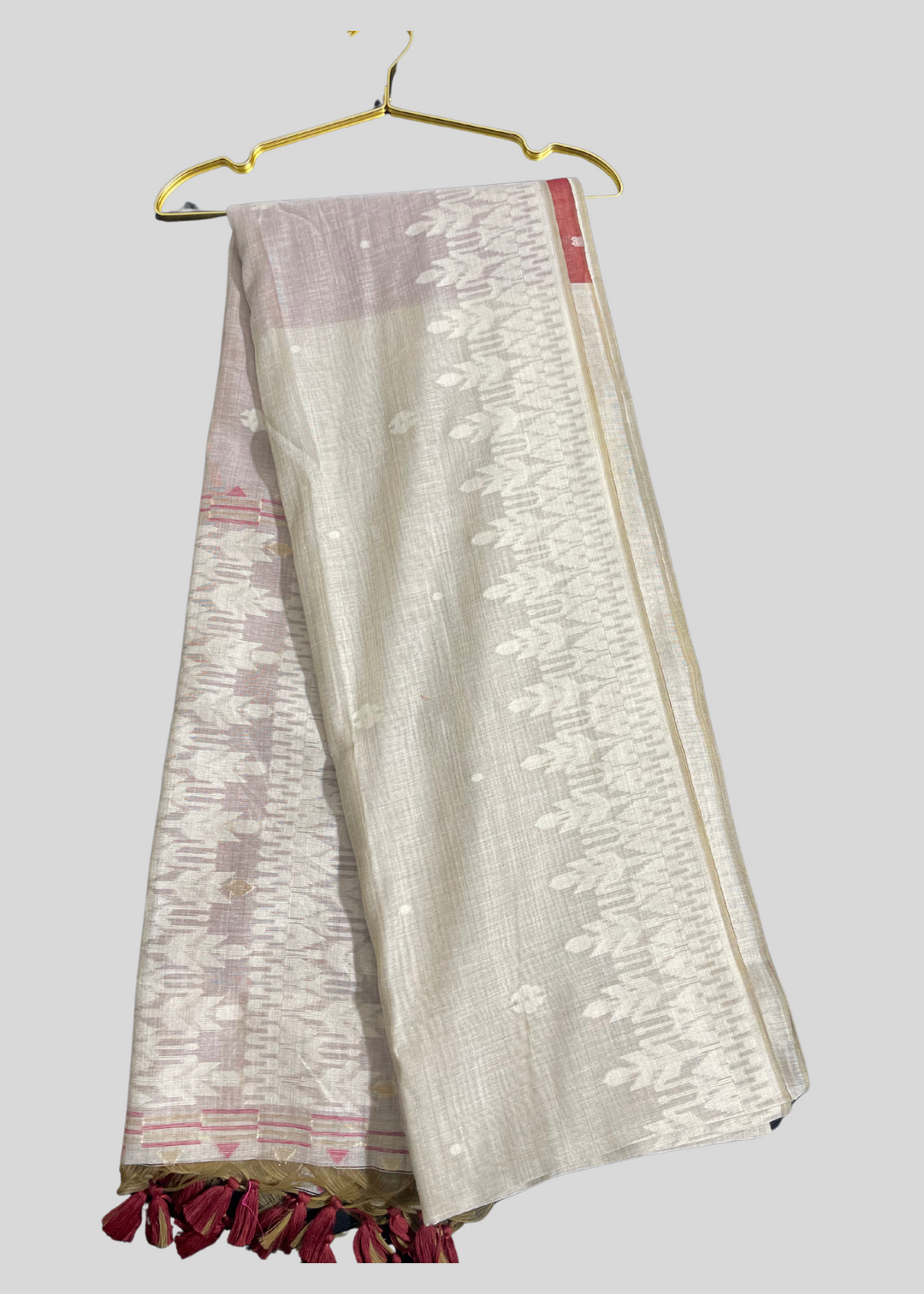 Cream soft muga cotton saree with jamdani weaving work [ SKU: S103052 ]