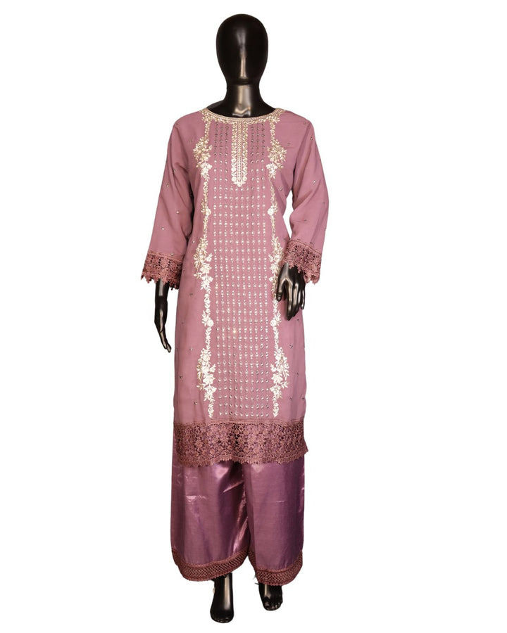Onion Pink Faux Georgette Exclusive Embroidery & Sequence Worked Pakistani Salwar Suit