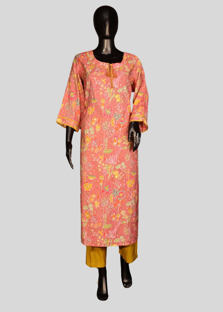 Pure Cotton Dusty Pink Salwar Suit with Floral Work