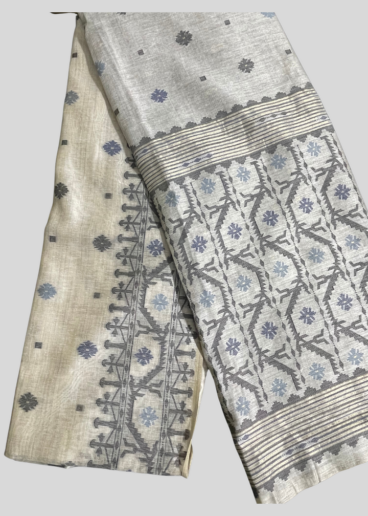 Black jamdani kovai cotton saree with minakari weaving work [ SKU: S103262 ]