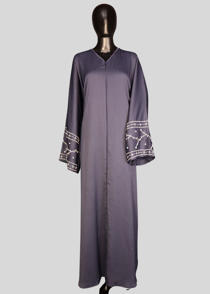 Navy Blue Premium Elegant Designer Abaya In Korean Zoom Fabric with Matching Georgette Hijab.