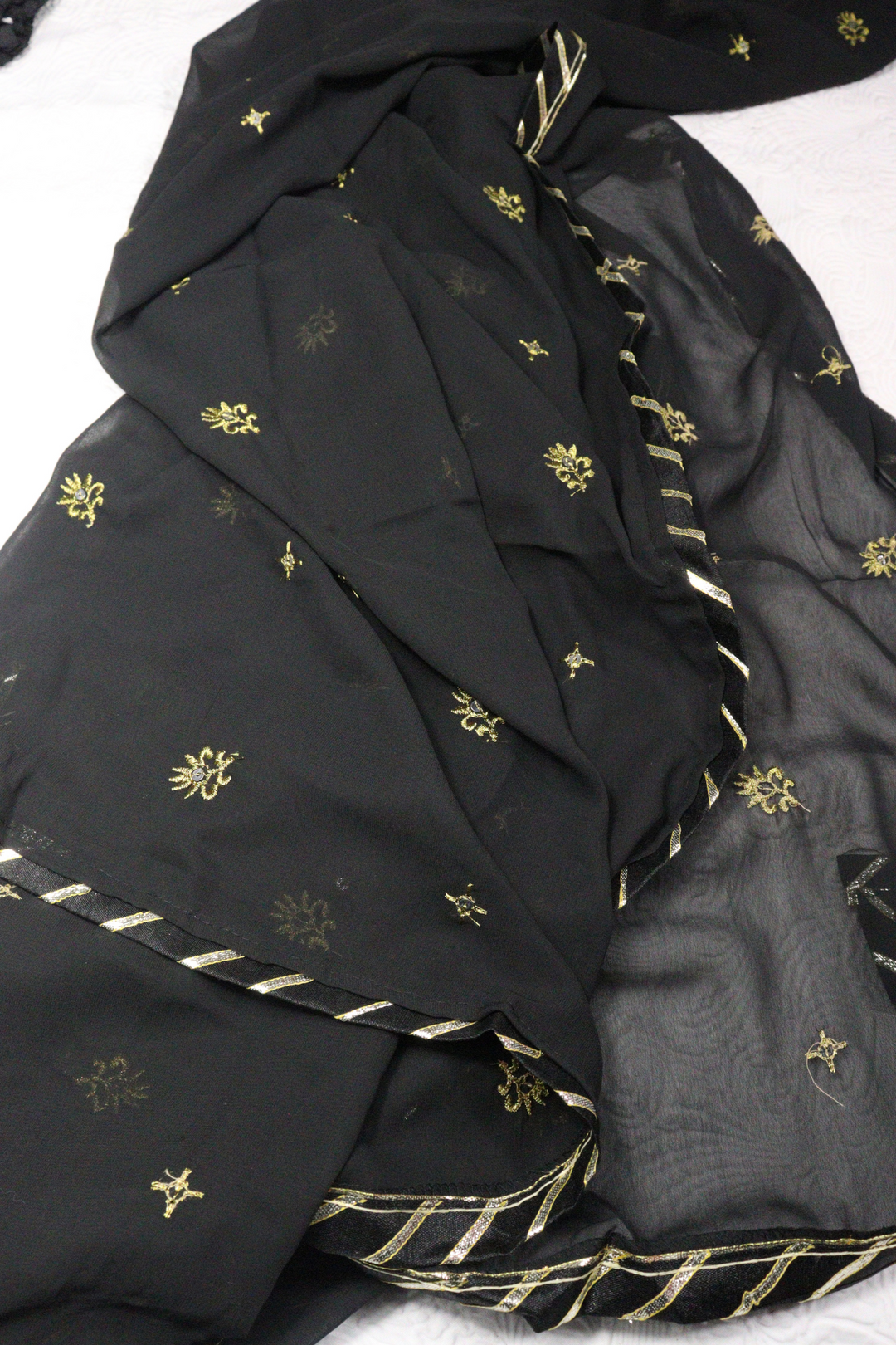 BLACK Foux Gorgette Thread with Sequnce [SKU: D103392]