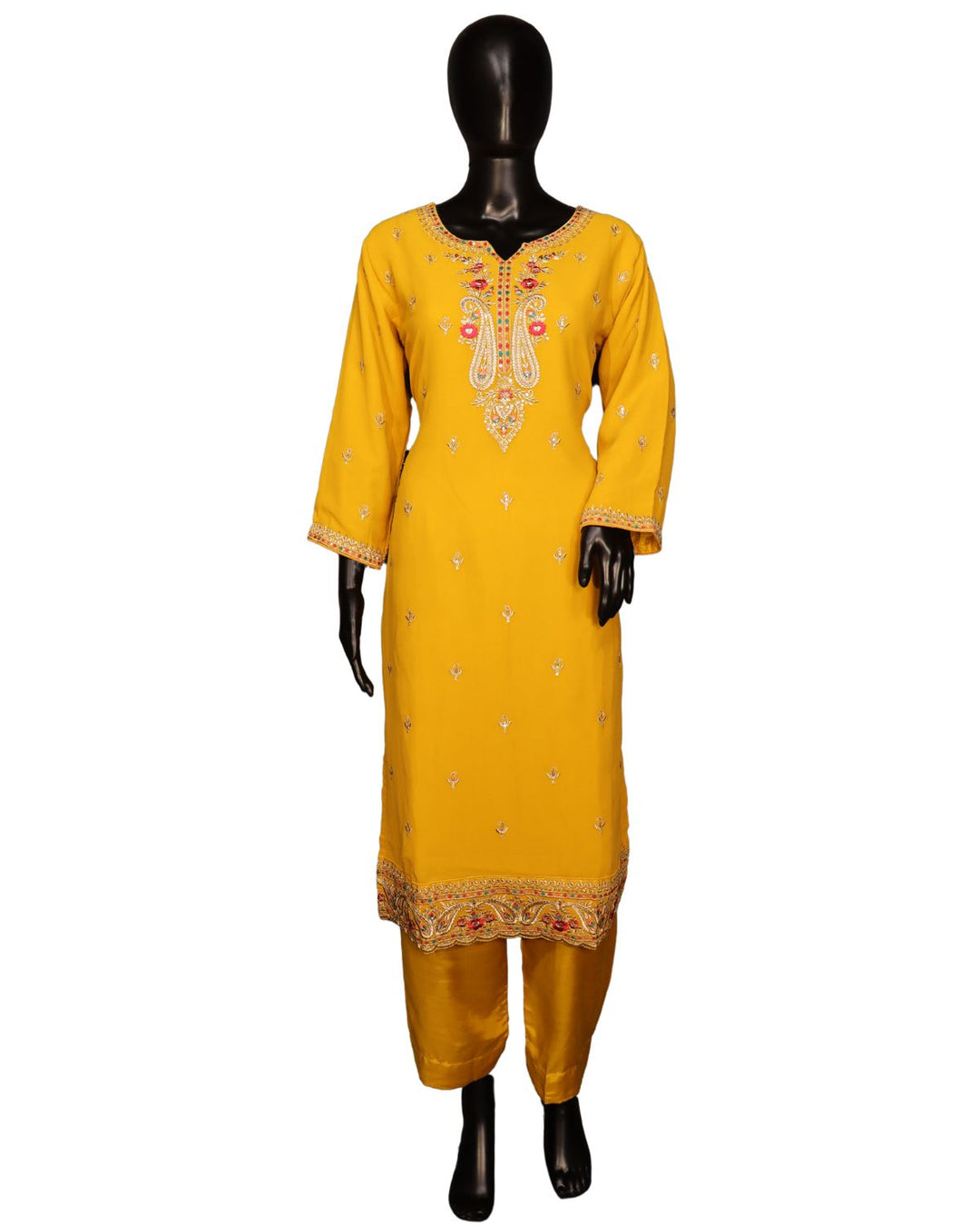 Mustard Real Georgette Exclusive Embroidery Worked Salwar Suit