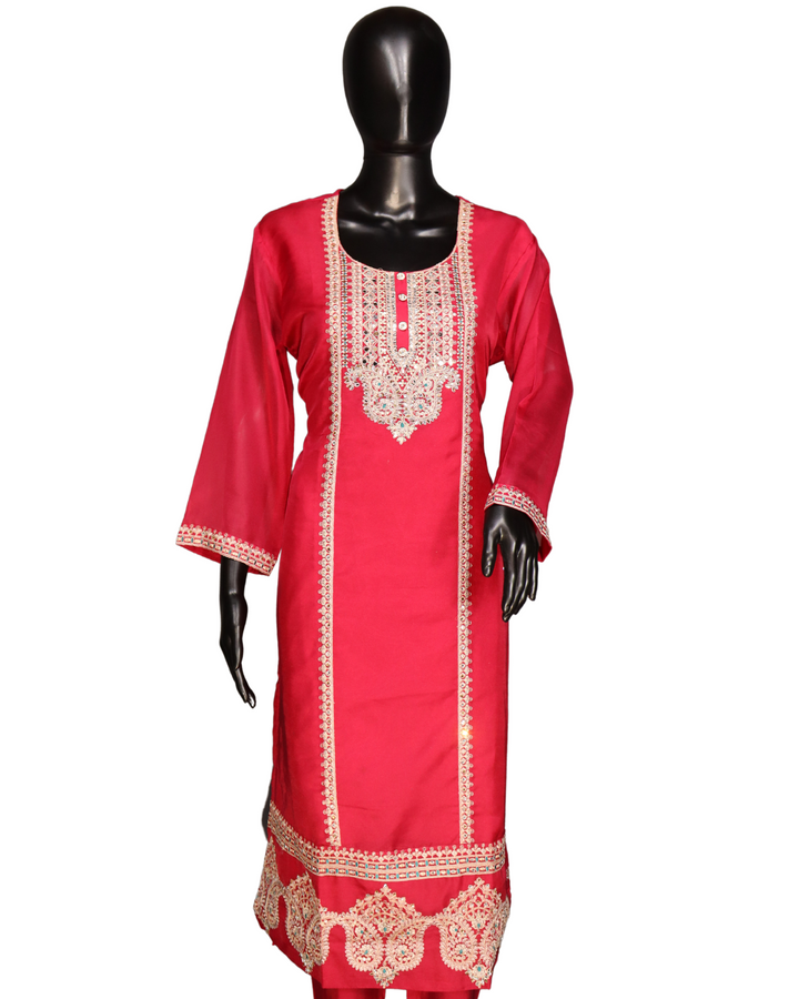 Rani Pink Designer Soft Organza Embroidery Worked Salwar Suit