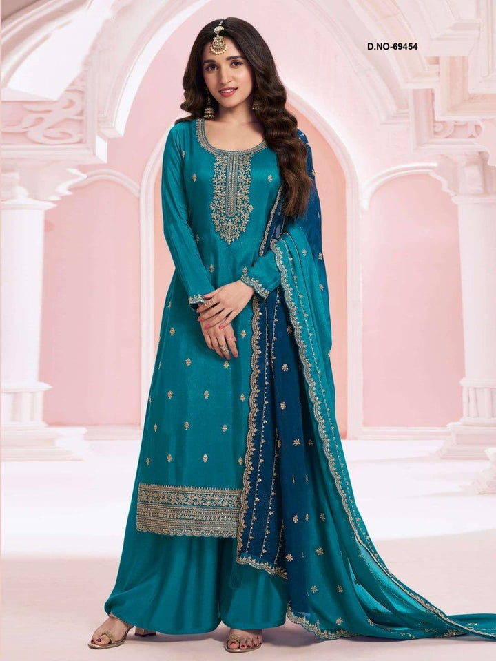 Heavy Vichitra With Sequence Embroidery Stich Work [SKU:D104203]