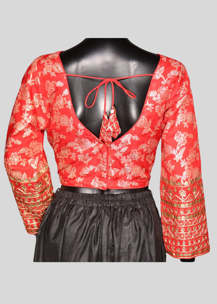 Red Dola Silk Readymade Blouse With Embroidery & Sequin Work