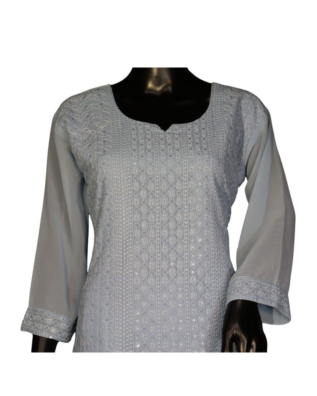 Baby Blue Faux georgette Schiffli Worked Sharara Suit