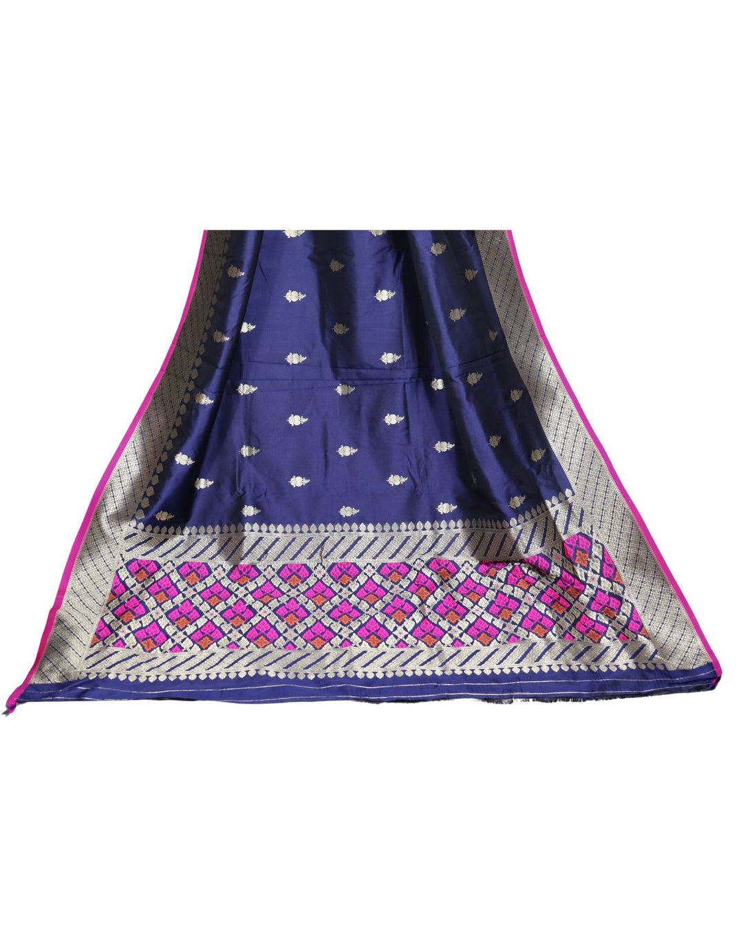 Navy blue color banarasi silk saree with golden zari weaving work