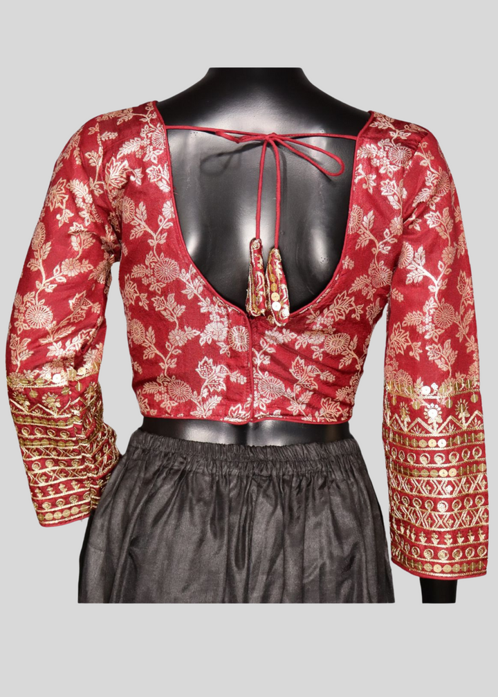 Maroon Dola Silk Readymade Blouse With Embroidery & Sequin Work