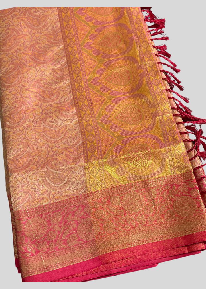 Peach banarasi silk saree with zari weaving work [SKU:S101722]