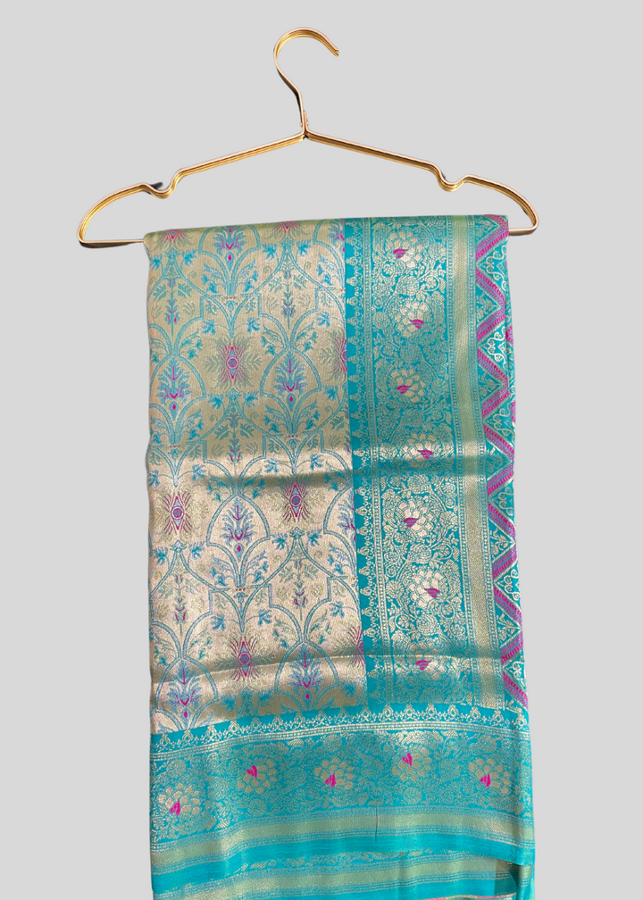 Rama green dharmavaram banarasi silk saree with zari weaving [SKU:S101872]