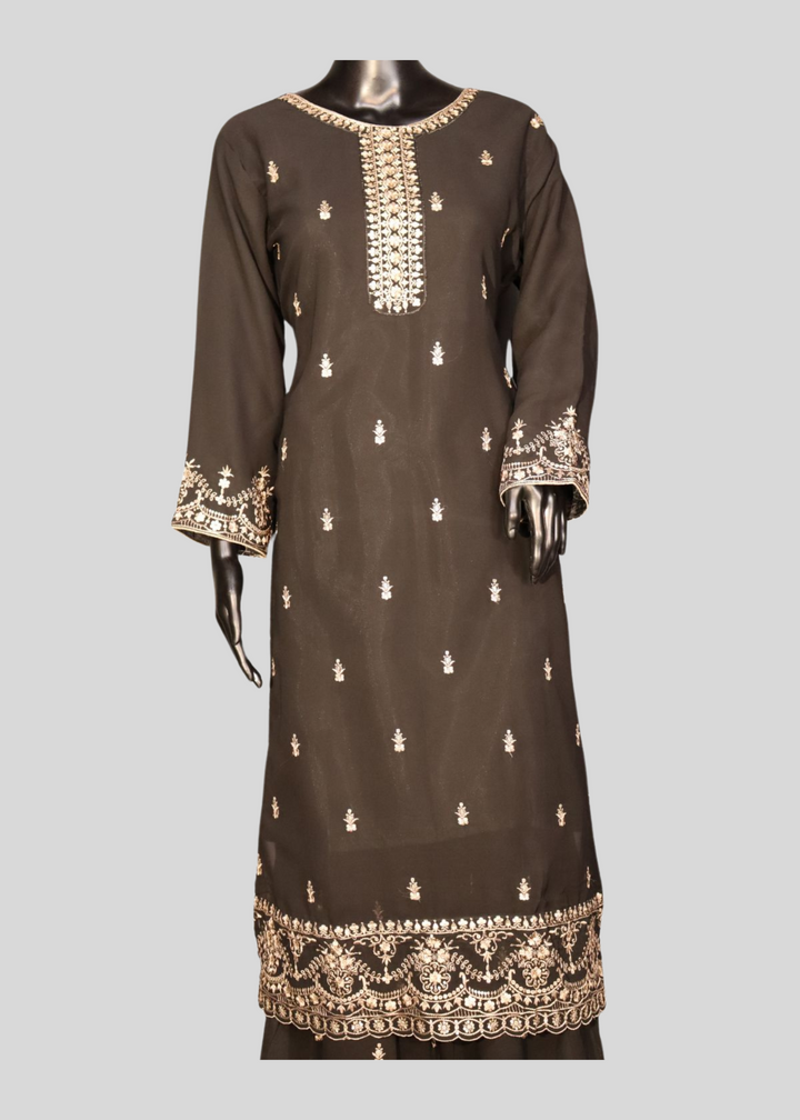 Black Georgette Embroidery Worked Gharara Suit
