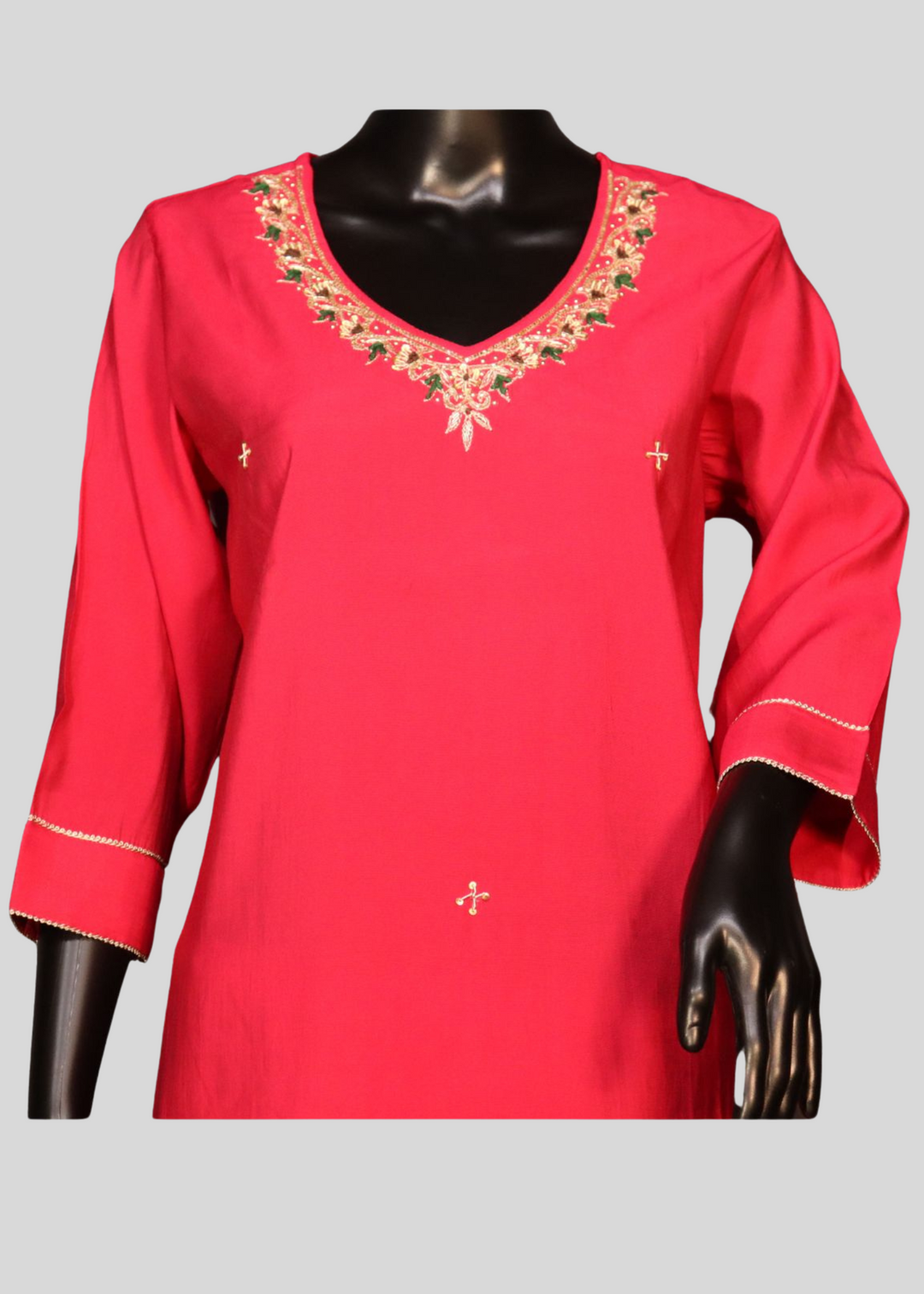 Hot Pink Roman Silk Salwar Suit With Neck Work